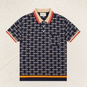 Gucci Navy Chain Print Polo Shirt